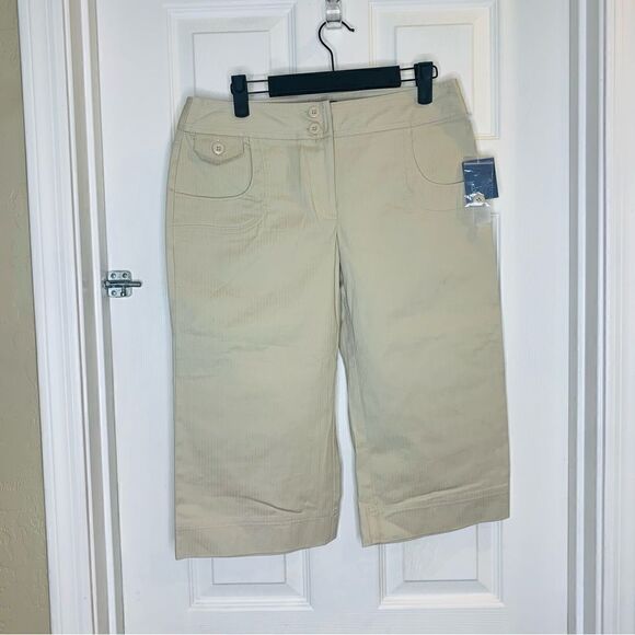 Hillard & Hanson Opal Beige Rolled Cuff Capris Size 8 Petite - Picture 2 of 10